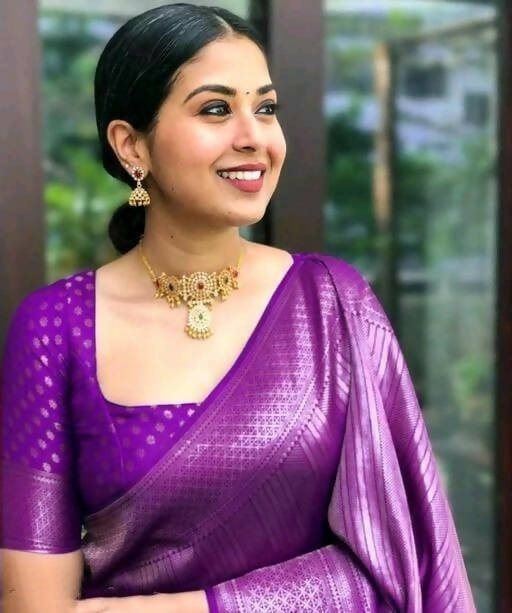 DEIANA'S Beautiful Designer Golden zari Soft Lichi Silk Saree - Purple | Grocsy