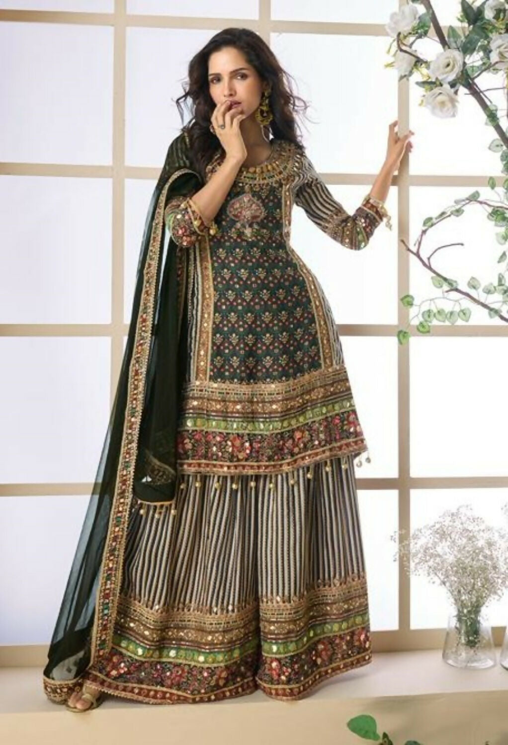 Anaita Black Heavy Crepe Silk Ready Made Suit with Multi Digital Printed & Aari Work | Grocsy