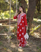 Joban Fashion Red Rayon Embroidery Sequence Work Readymade Kurta Set | Grocsy
