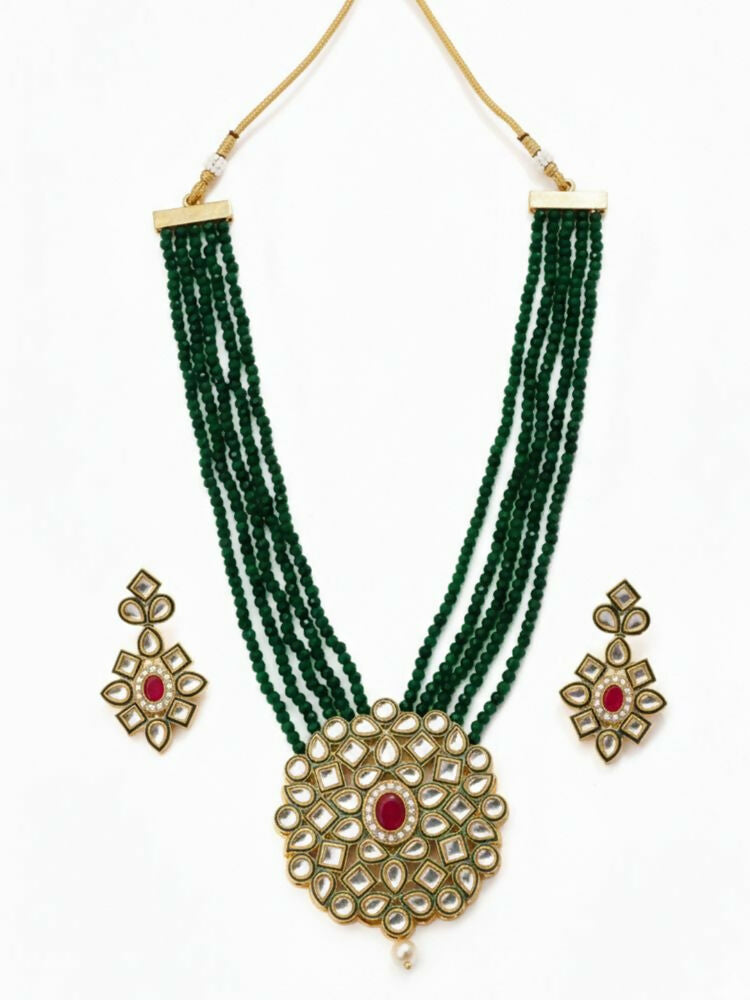 NVR Women Gold Plated Green Kundan Jewellery Set | Grocsy