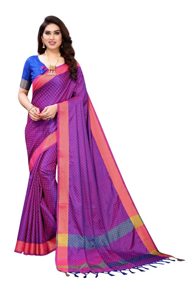 Vamika Banarasi Jacquard Weaving Purple Saree | Grocsy