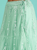 House of Panchhi Turquoise Blue Net Gotapatti Work Lehenga & Blouse, Dupatta | Grocsy