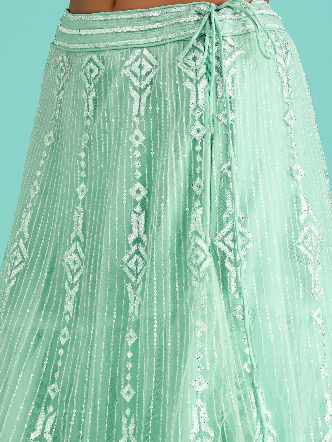 House of Panchhi Turquoise Blue Net Gotapatti Work Lehenga & Blouse, Dupatta | Grocsy