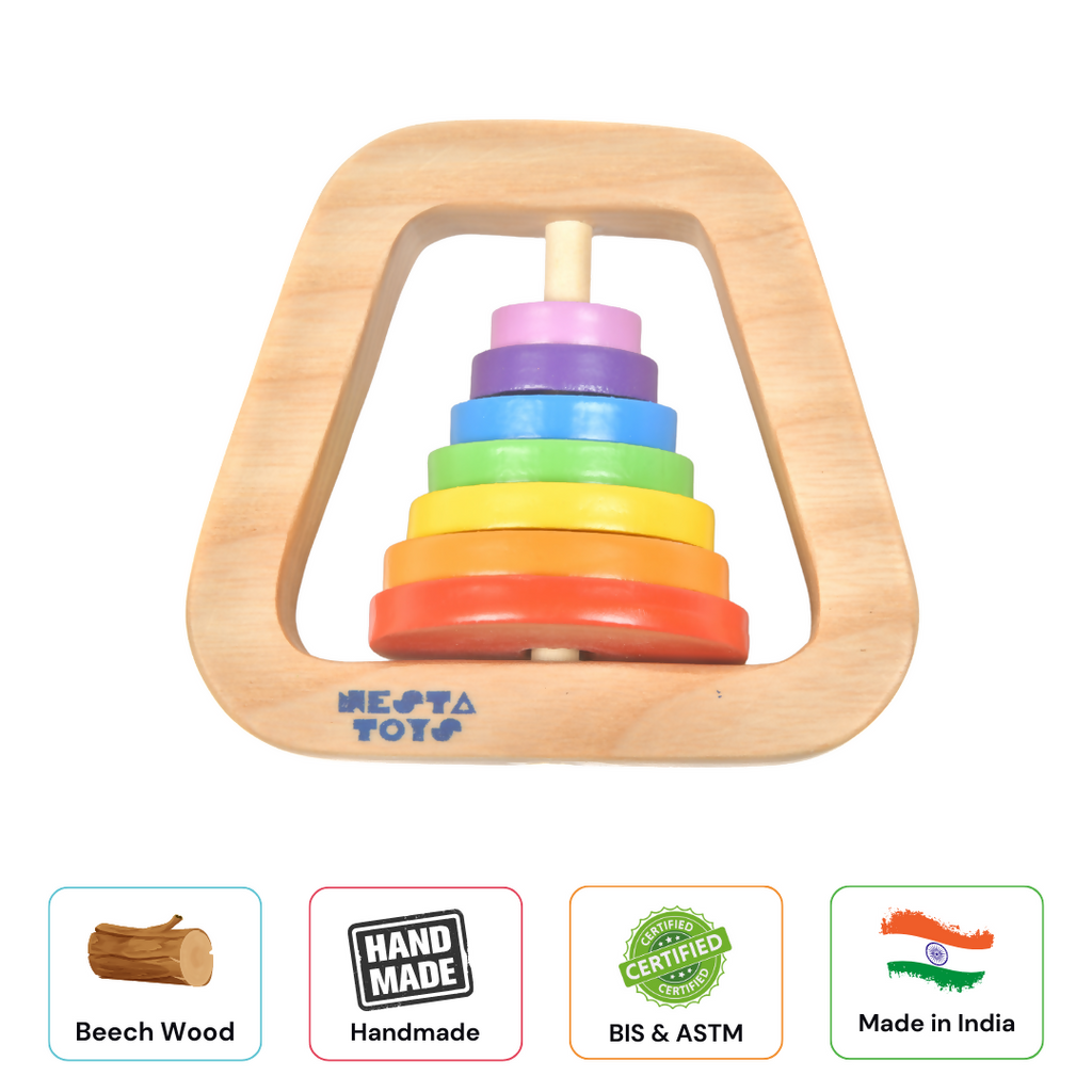 Nesta Toys Wooden Rainbow Rattle for Babies, Montessori Wooden Toy | Grocsy