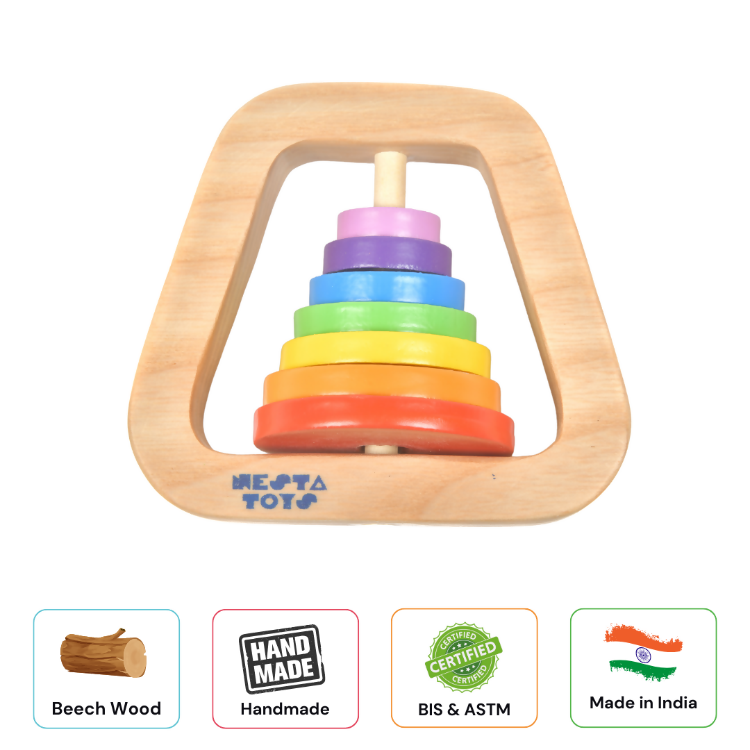 Nesta Toys Wooden Rainbow Rattle for Babies, Montessori Wooden Toy | Grocsy