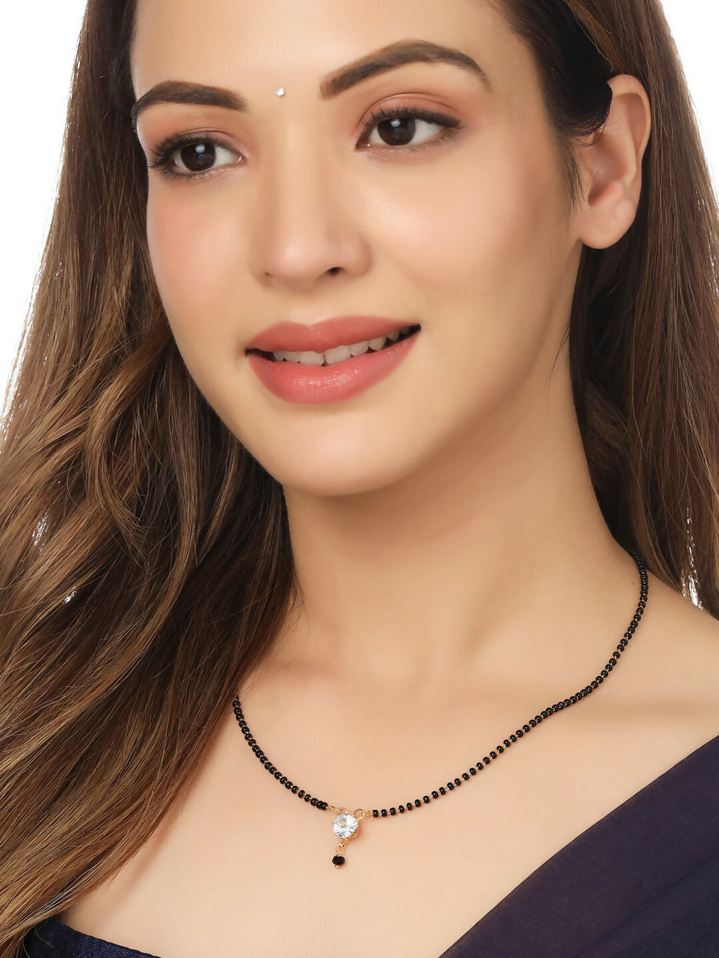 NVR Women's Set of 3 Gold-Polished CZ Stone-Studded & Beaded Mangalsutra | Grocsy