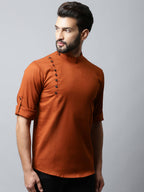 Even Apparels Brown Color Linen Pure Cotton Men's Kurta With Side Placket (SLD1137) | Grocsy