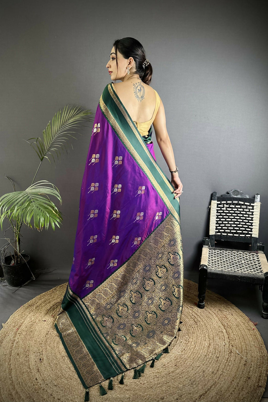 Joban Fashion Purple Banarasi Soft Silk Woven Saree | Grocsy
