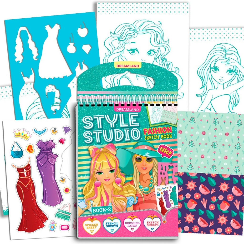 Dreamland Publications Style Studio Fashion Sketch Activity Book 2 for Girls Age 4-8 years | Grocsy