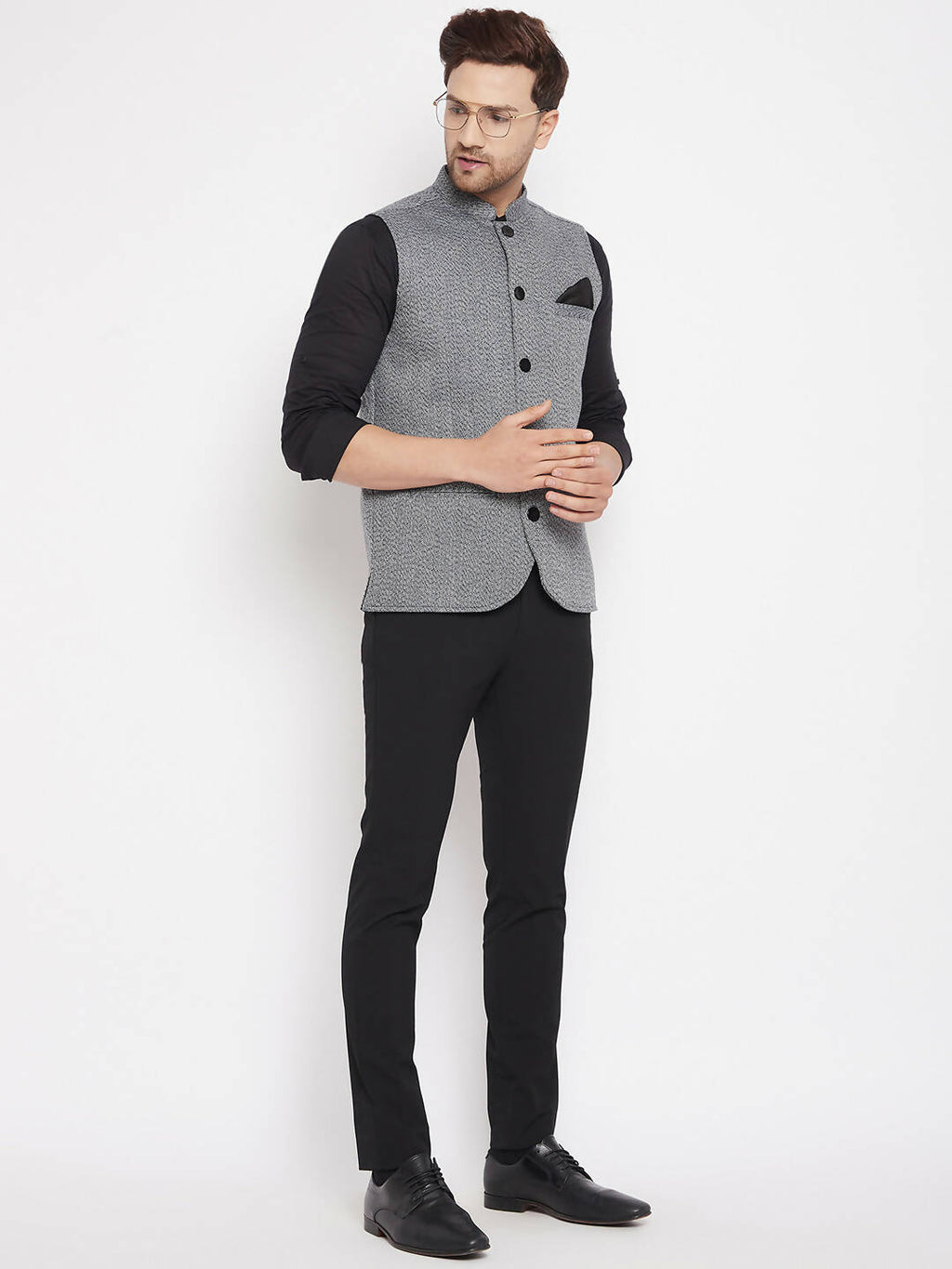 Even Apparels Grey Merino Men Woven Nehru Jacket PW689 | Grocsy