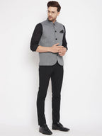 Even Apparels Grey Merino Men Woven Nehru Jacket PW689 | Grocsy