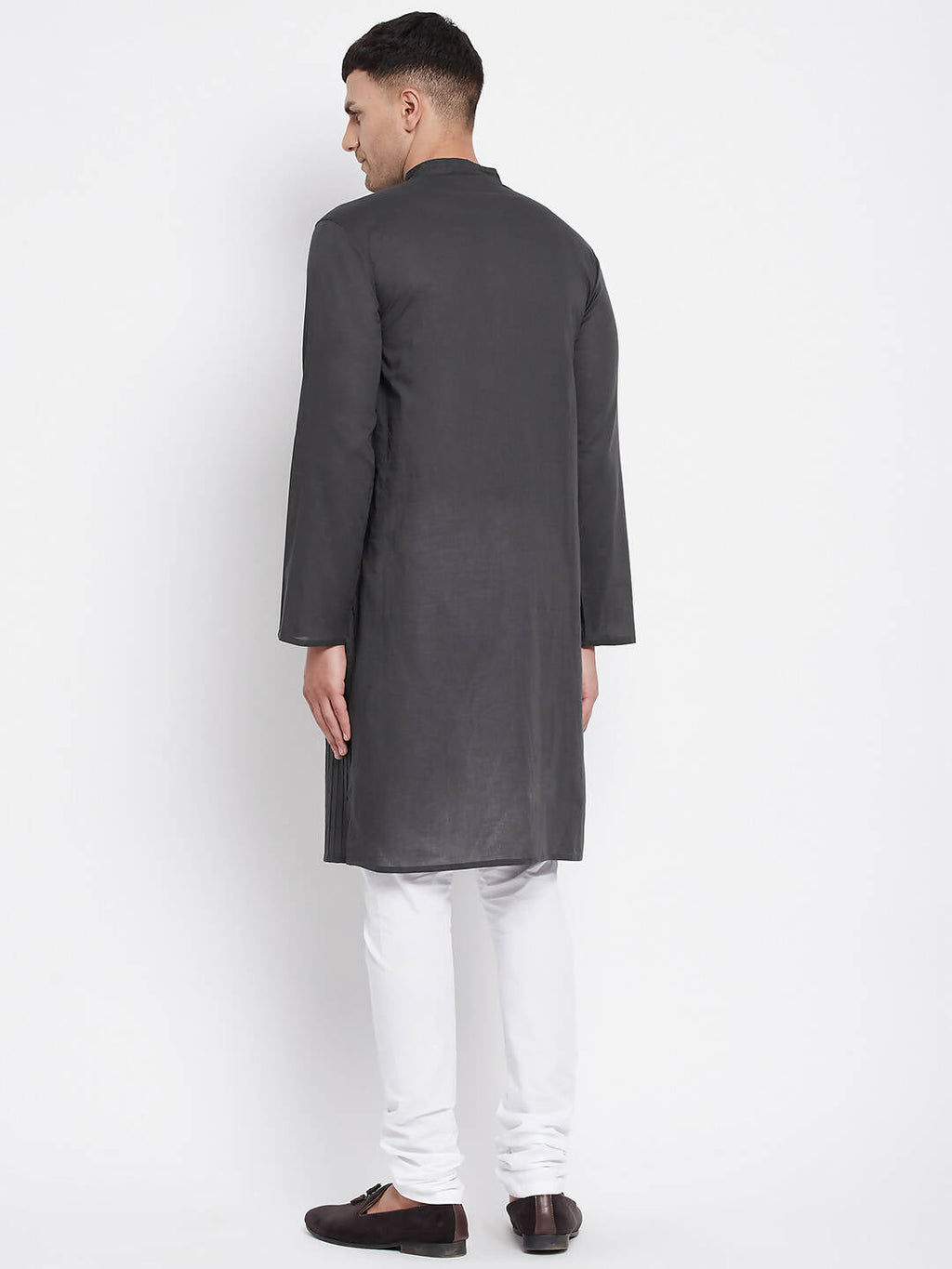 Even Apparels Grey Pure Cotton Men's Kurta With Band Collar | Grocsy