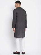 Even Apparels Grey Pure Cotton Men's Kurta With Band Collar | Grocsy