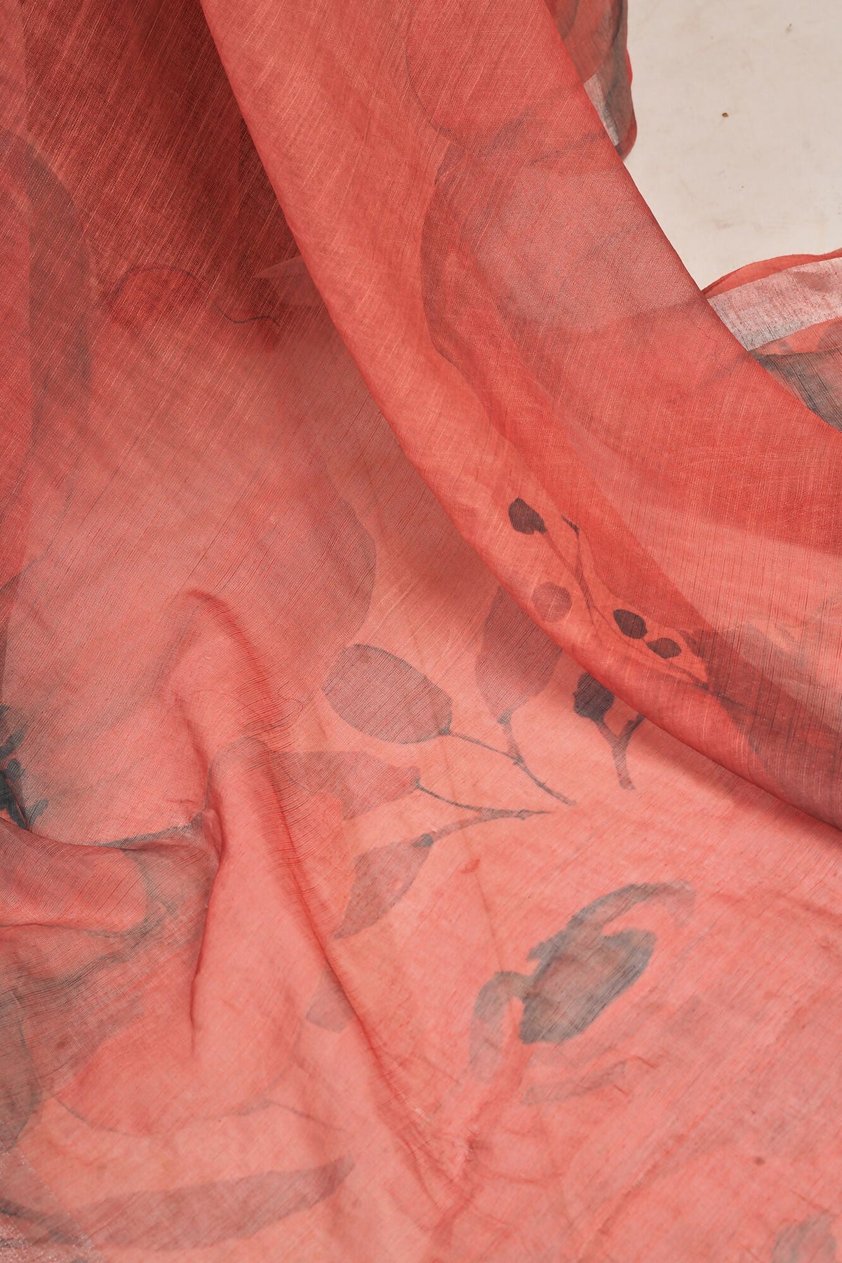 Vastranavya Brown Digital Printed Linen Ready To Wear Designer Saree with Unstitched Blouse | Grocsy