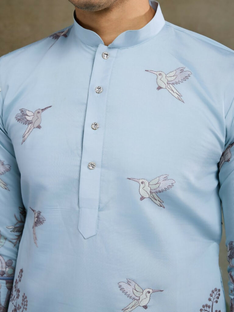 Vastranavya Sky Blue Exclusive Festival Wear Viscose Silk Thread & Sequence Embroidered Work Kurta | Grocsy