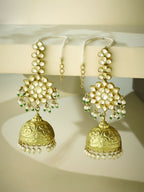 Nuyug 22K Gold-Plated Floral Jhumki Kundan Studded Kanauti Earrings | Grocsy
