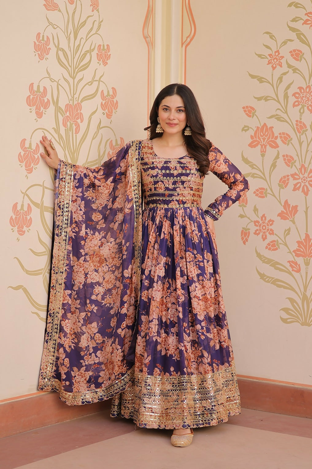 Joban Fashion Purple Silk Sequence Embroidery Work Kurta Set | Grocsy