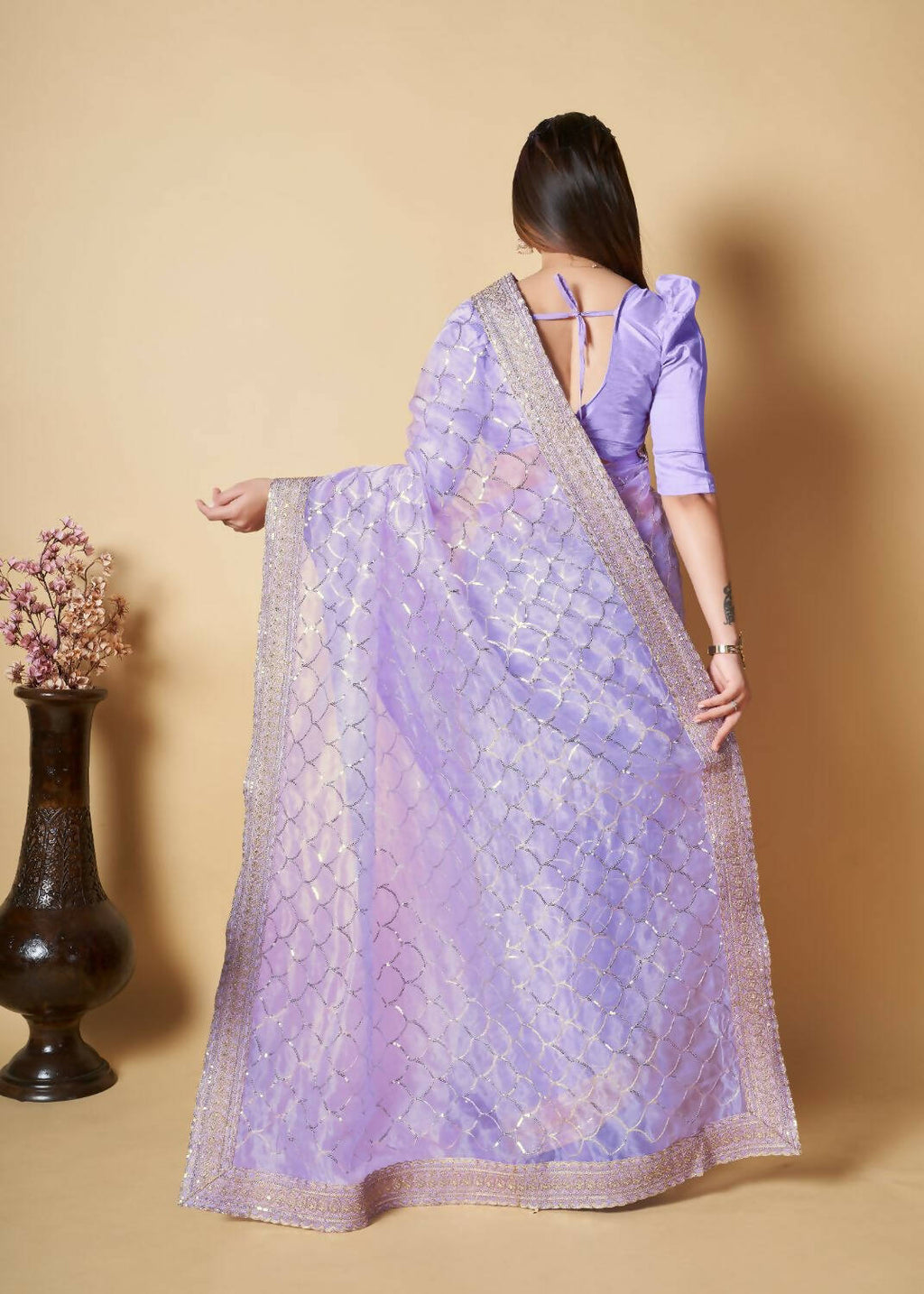 Vamsee Blue Organza Saree | Grocsy