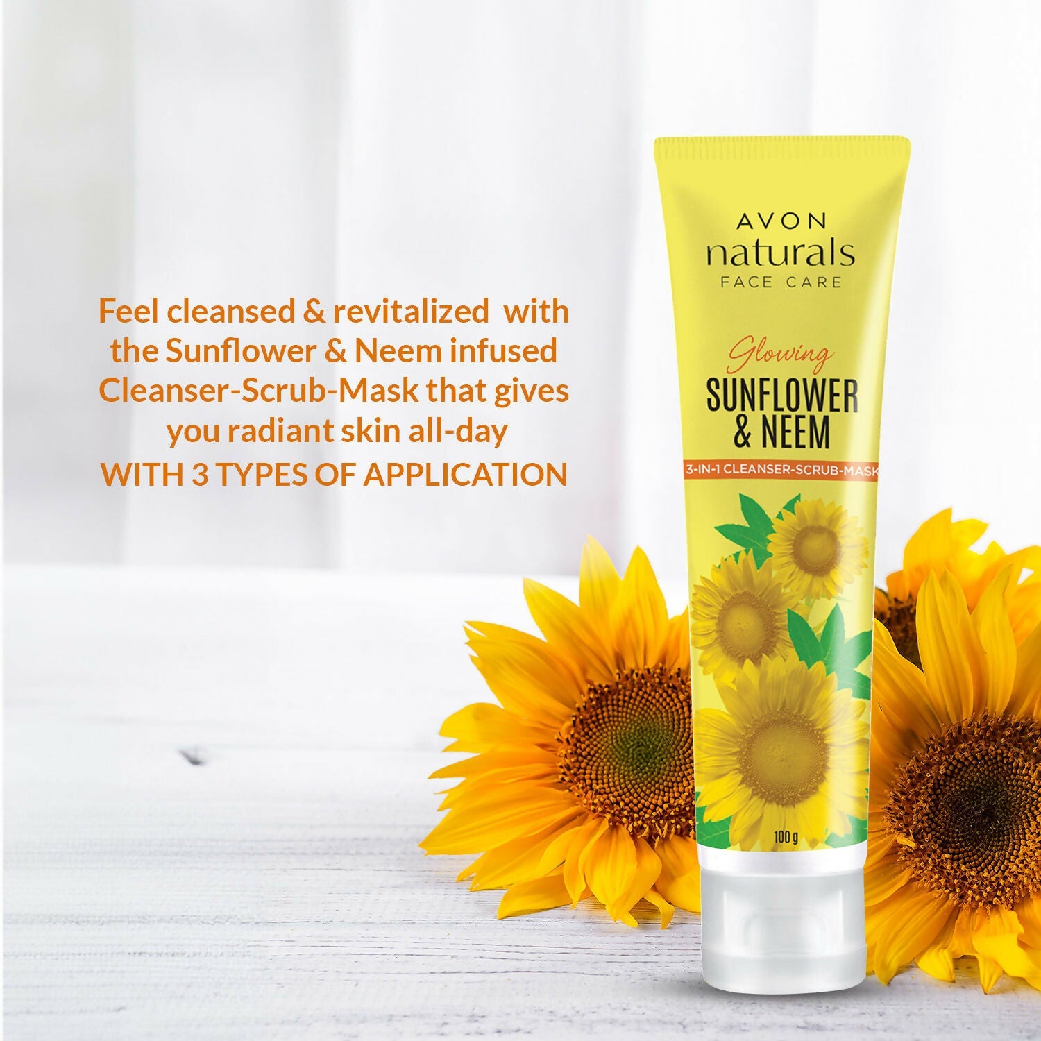Avon Naturals Sunflower & Neem 3 In 1 Cleanser Scrub Mask | Grocsy