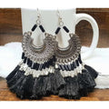 MS Fashion India Black Color Threads Oxidized Silver Afghani Chandbali Earrings | Grocsy