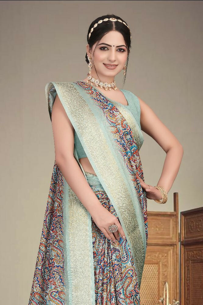 PR Fashion Multi Heavy Rich Cotton Silk Digital Print & Jacquard Saree | Grocsy