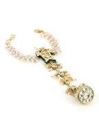 Women's Gold-Toned White Brass Kundan Gold-Polished Link Bracelet - Ruby Raang | Grocsy