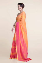 Suta Orange Pink Striped Mul Saree | Grocsy