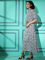 White Crepe Geometric Printed Top with Matching Skirt - Shivani | Grocsy