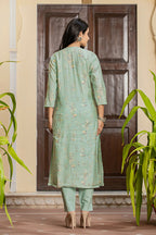 Kaajh Women's Sky Blue Printed Modal Silk Suit Set | Grocsy