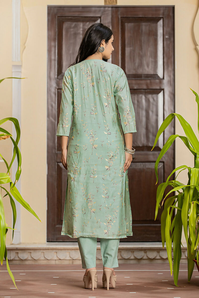 Kaajh Women's Sky Blue Printed Modal Silk Suit Set | Grocsy