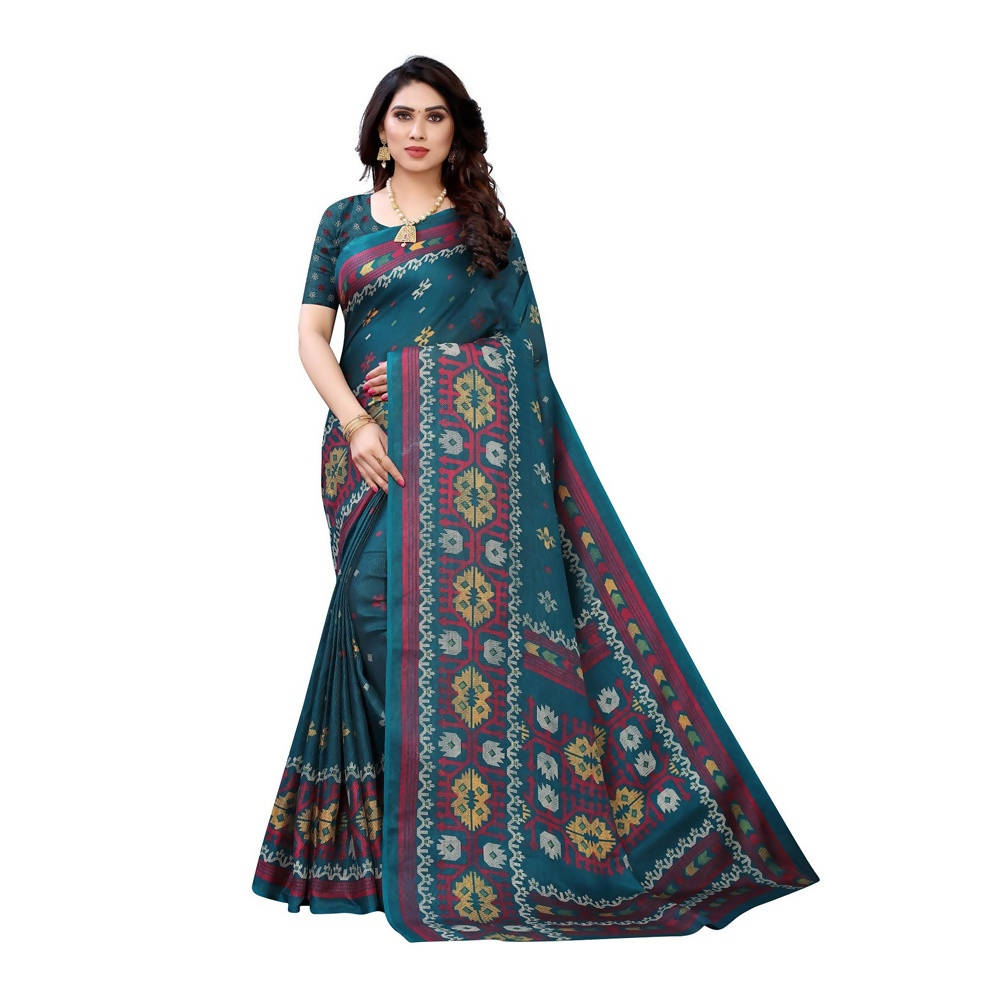 Vamika Printed Jute Silk Green Saree (Namita Green) | Grocsy