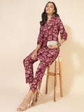Janasya Women's Purple Cotton Floral Printed Casual Straight Kurta Set | Grocsy