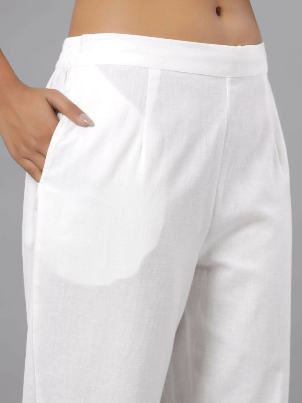 Juniper Women White Seer Sucker Embroidered High Slit Kurta | Grocsy