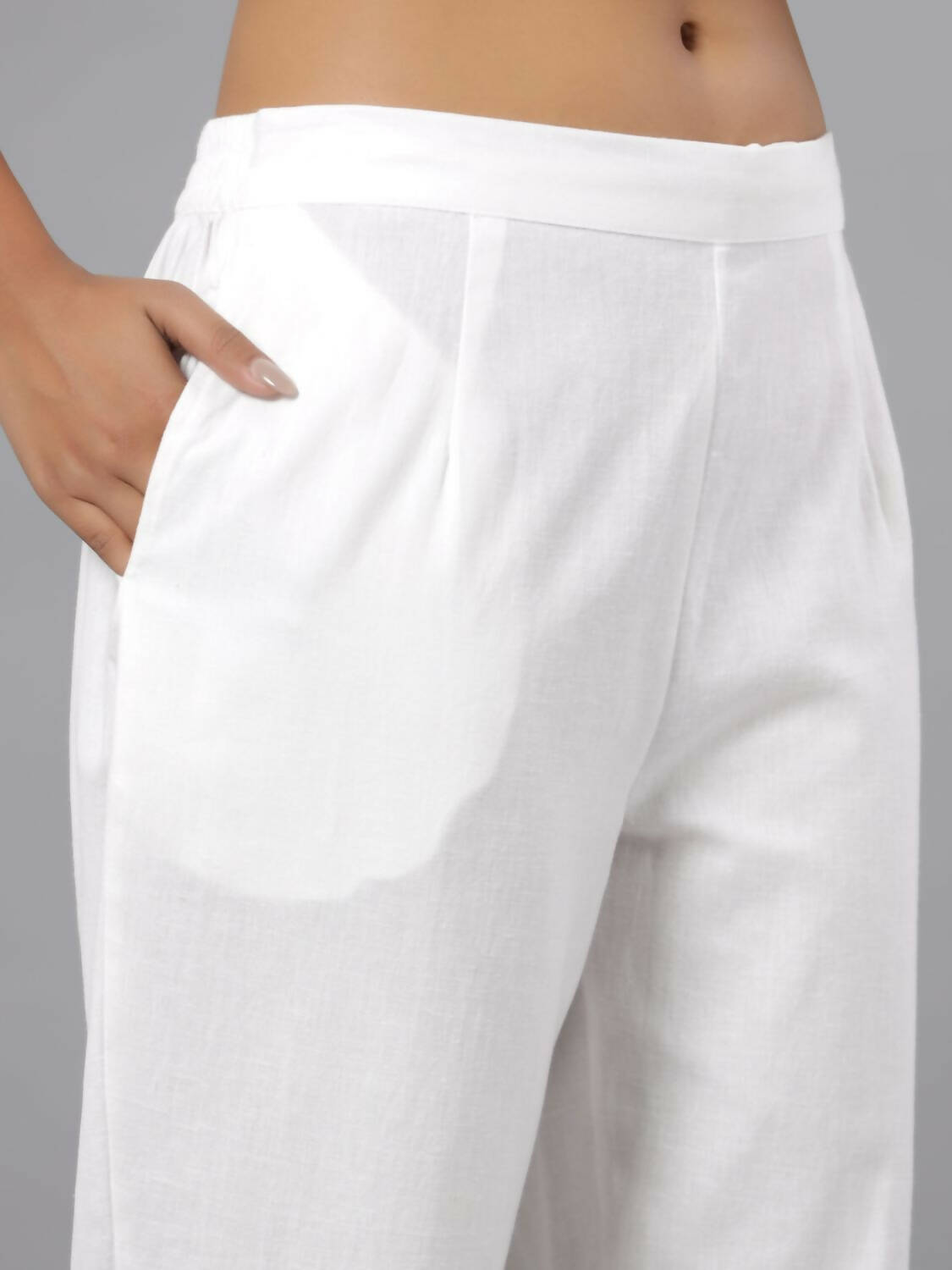 Juniper Women White Seer Sucker Embroidered High Slit Kurta | Grocsy