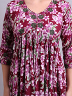 Joban Fashion Purple Cotton Floral Printed & Embroidery Work Anarkali Dress With Dupatta Set | Grocsy
