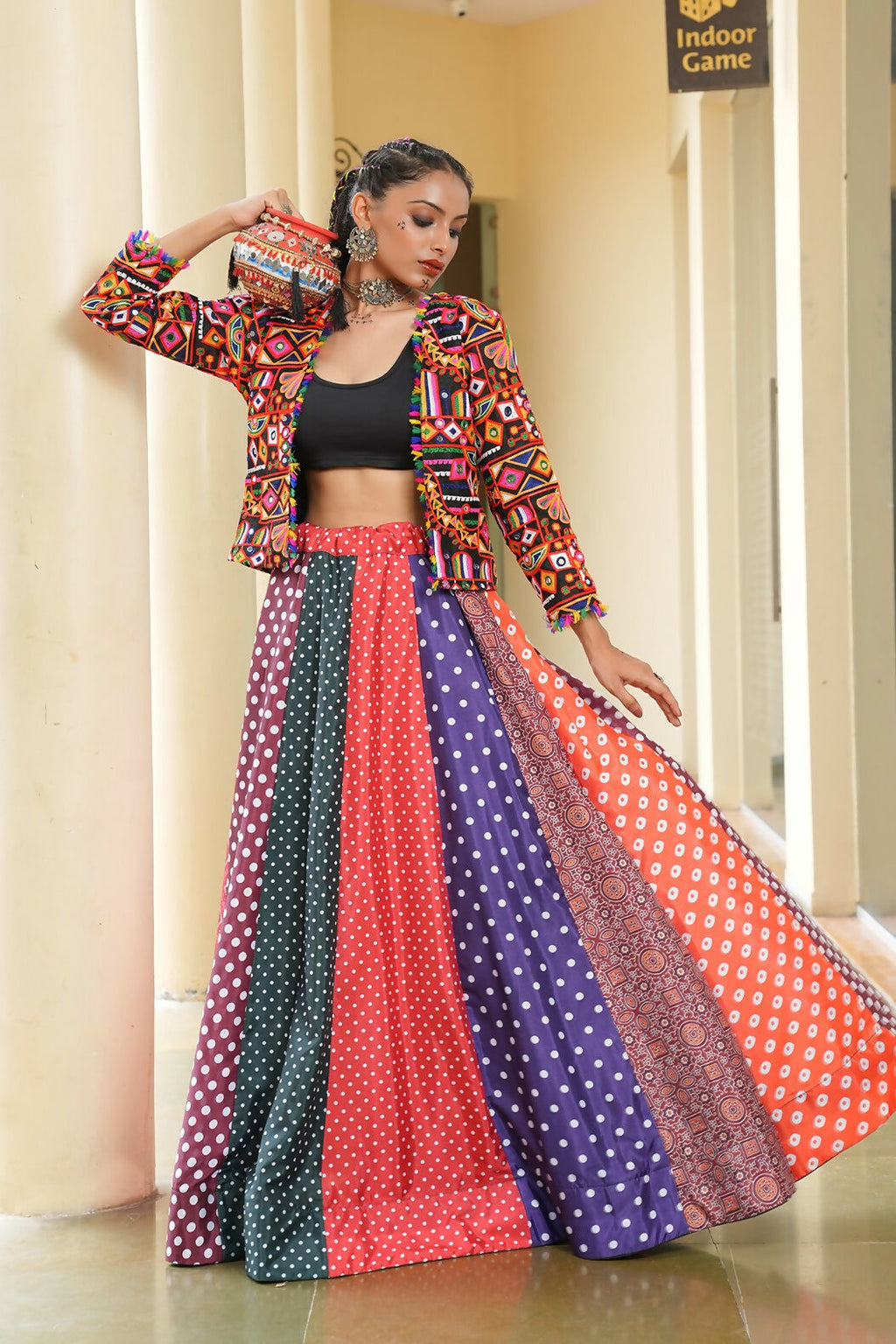 AI Fashion Multi Silk Crepe Designer Navratri Wear Lehenga Choli Collection | Grocsy