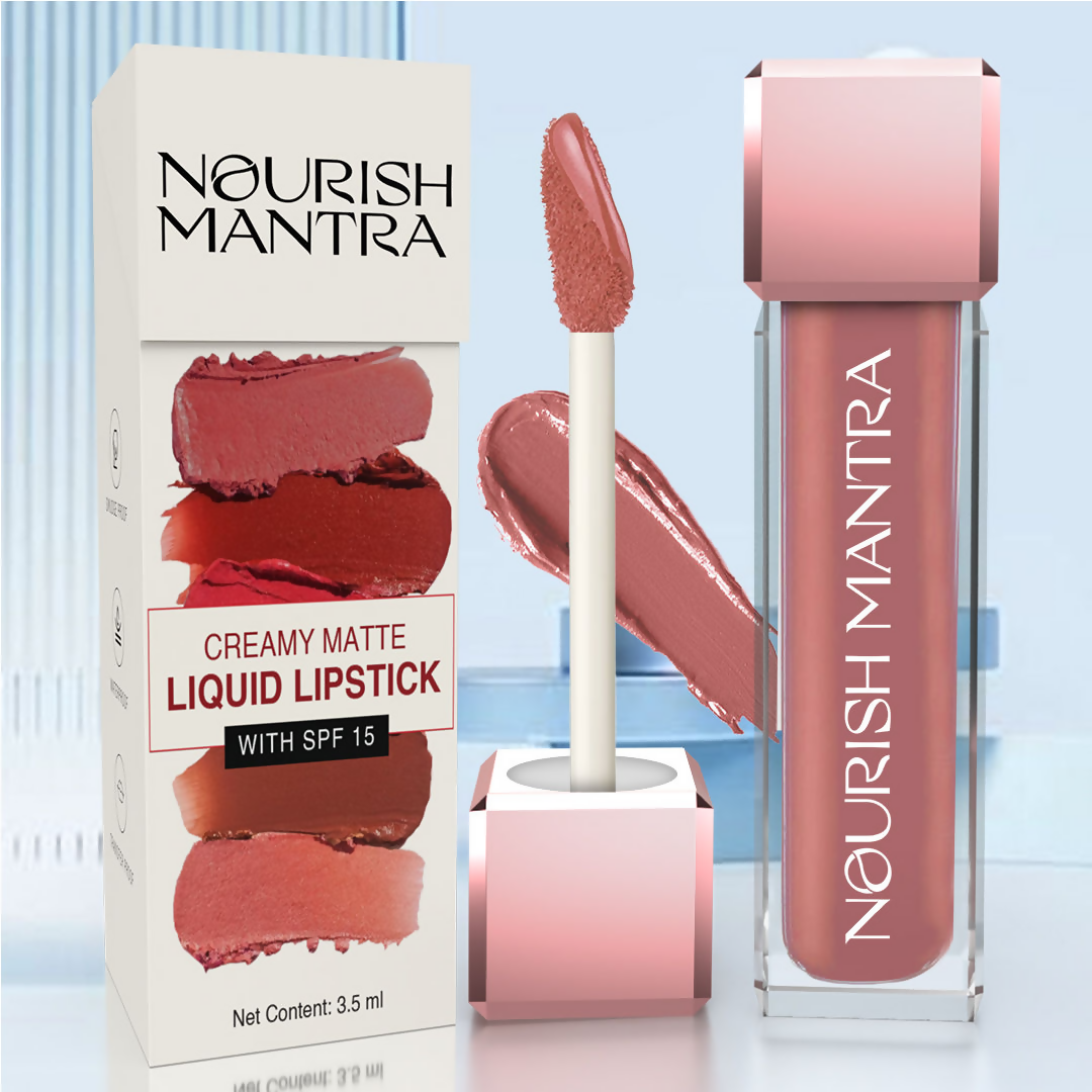 Nourish Mantra Liquid Lipstick Creamy Matte with SPF/ Water Proof, Smudge Proof Shade Masoom Pink | Grocsy