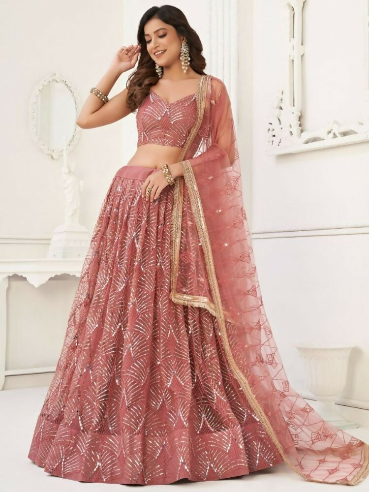 Pink Butterfly Soft Net Embroidery With Real Mirror Work Lehenga Choli - Jihu Culture | Grocsy