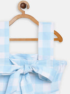 Ahalyaa Sky Blue Rayon Checked Kids Top With Skirts For Girls | Grocsy
