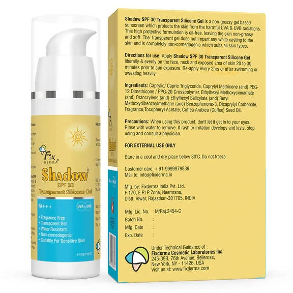 Fixderma Shadow SPF30 Transparent Silicone Gel | Grocsy