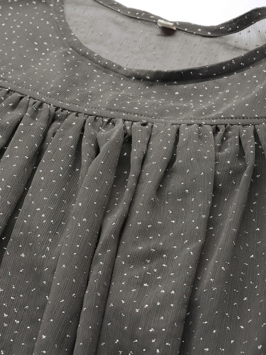 Ahalyaa Women Grey Chiffon Silver Glitter Printed Tunic | Grocsy