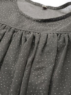 Ahalyaa Women Grey Chiffon Silver Glitter Printed Tunic | Grocsy
