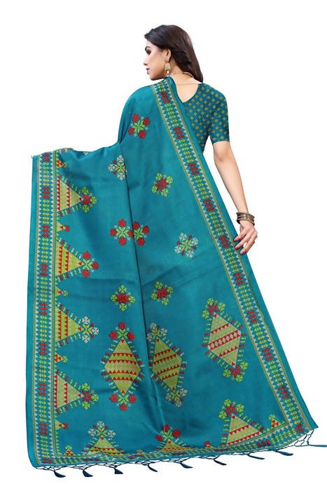 Vamika Blue Kalamkari Print With Jhalar Khadi Silk Saree (KITE BLUE) | Grocsy