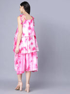 Myshka Women White Tie and Dye Dyed Layered A-Line Midi Dress | Grocsy