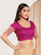 Joban Fashion Purple Taffeta Silk Padded Blouse With Round Neck Elbow Sleeves | Grocsy