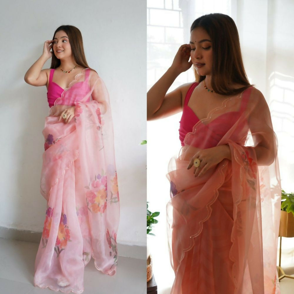 Vamsee Rency Baby Pink Organza Saree | Grocsy