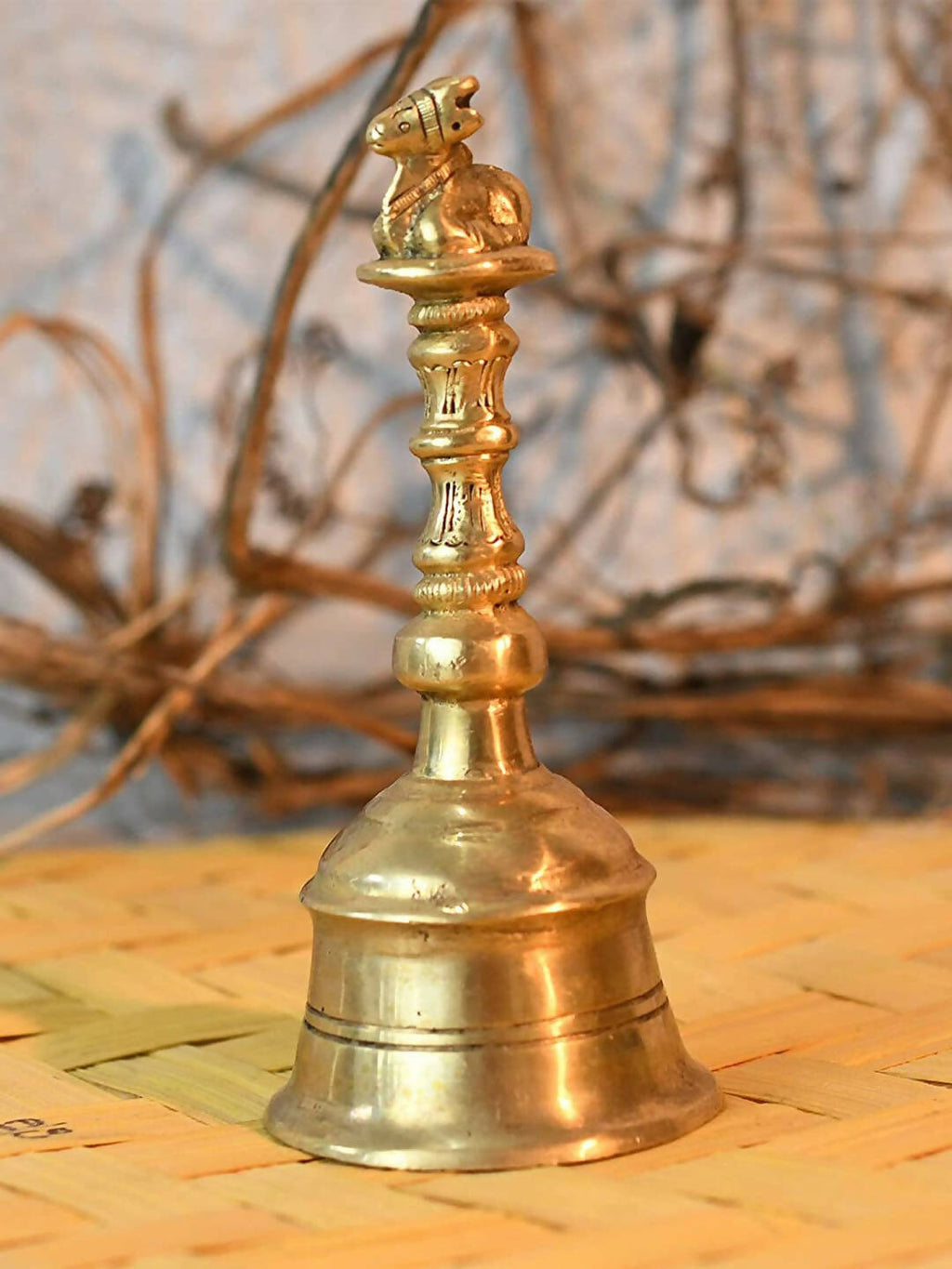 CraftVatika Gold-Toned Brass Hand Held Pooja Bell | Grocsy