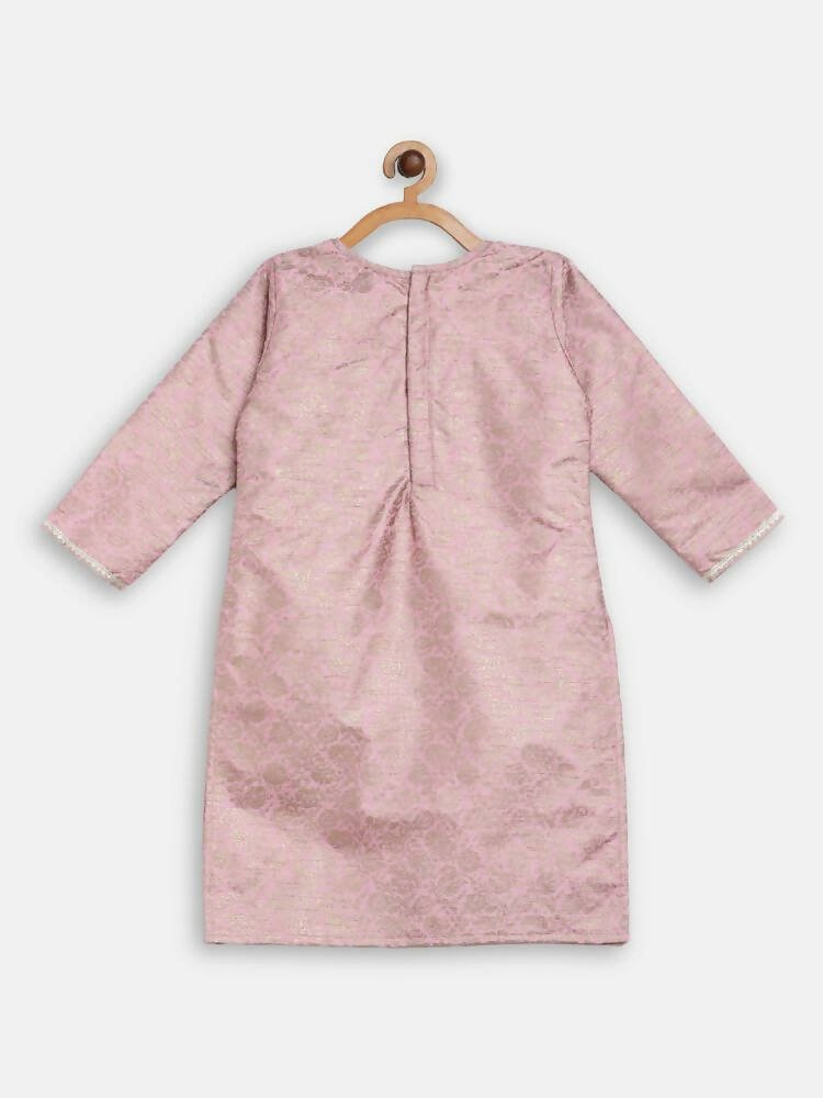 Ahalyaa Pink Poly Silk Straight Kids Kurta Palazzo Set For Girls | Grocsy