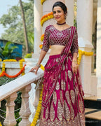 Jyoti Fashion Graceful Cherry Red Faux Georgette Jari Embroidery Lehenga Choli with Dupatta | Grocsy