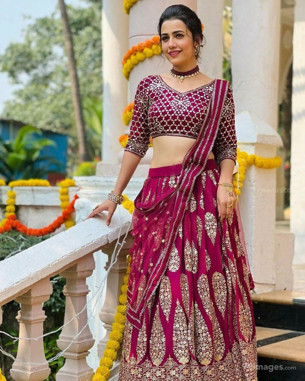 Jyoti Fashion Graceful Cherry Red Faux Georgette Jari Embroidery Lehenga Choli with Dupatta | Grocsy